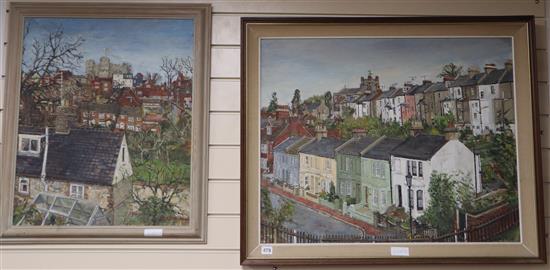 Robert Boyce Powter, oil on canvas, Lewes Castle across the roof tops, signed 61 x 50cm and A View of Talbot
